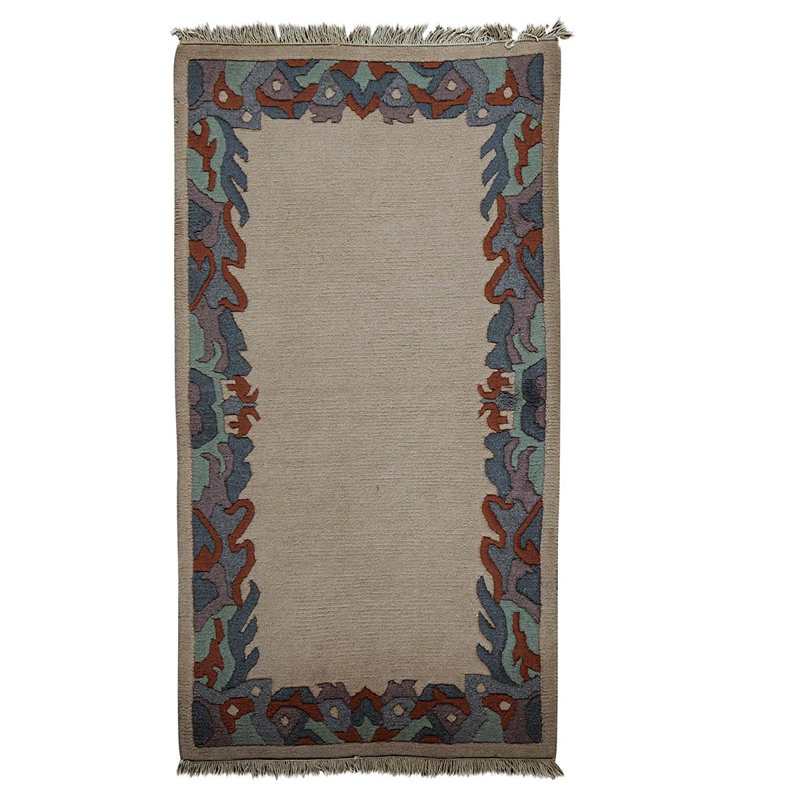 Tapis bleu / vert / rouille / sable en laine / coton tissé à la main 3 pi 2 po x 5 pi 5 po Rectange