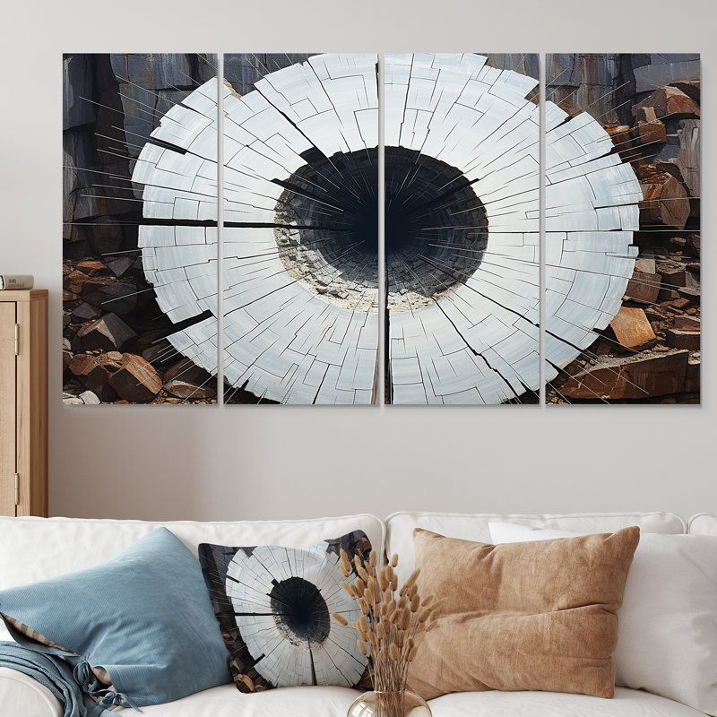 «Stone Grey Quartz Mystery I», ensemble d'art mural géode en pierre 4 pièces, H 32 po x l 64 po