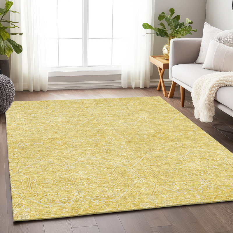 Gold Rectangular Machine Washable Synthetic Rug 2'6" x 3'10"