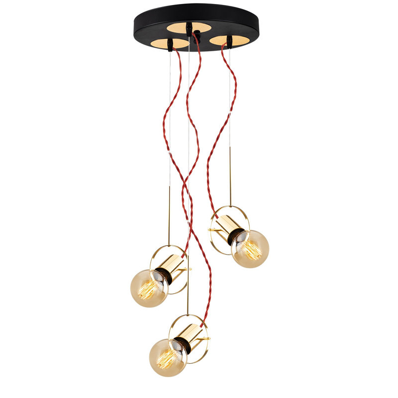 Luminaire suspendu unique à 3 lumières Aidon, Noir et or