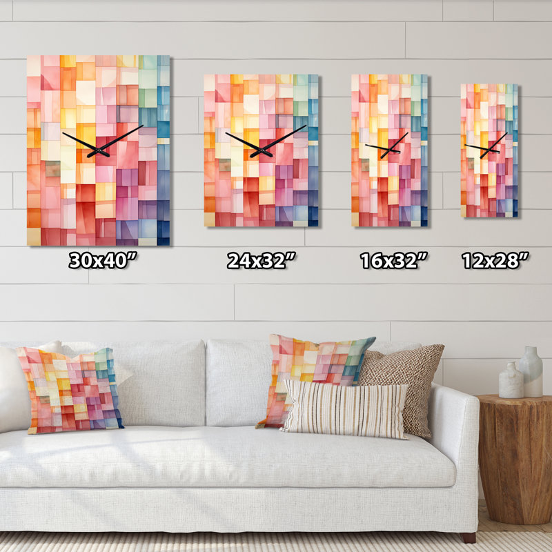 Hardedge Pastel Symetry I - Horloge murale moderne abstraite, H 32 po x l 16 po x P 1 po