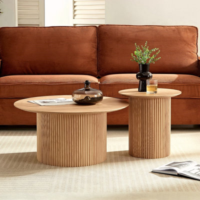17.71 Inch Round Fluted Side Table Circle Small Accent Table For Living Room Mid Century Circle Bedside Table For Bedroom Oak by junzc