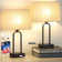 18 in. Black Metal Table Lamp Set with Dual USB Ports and Built-in Outlet
