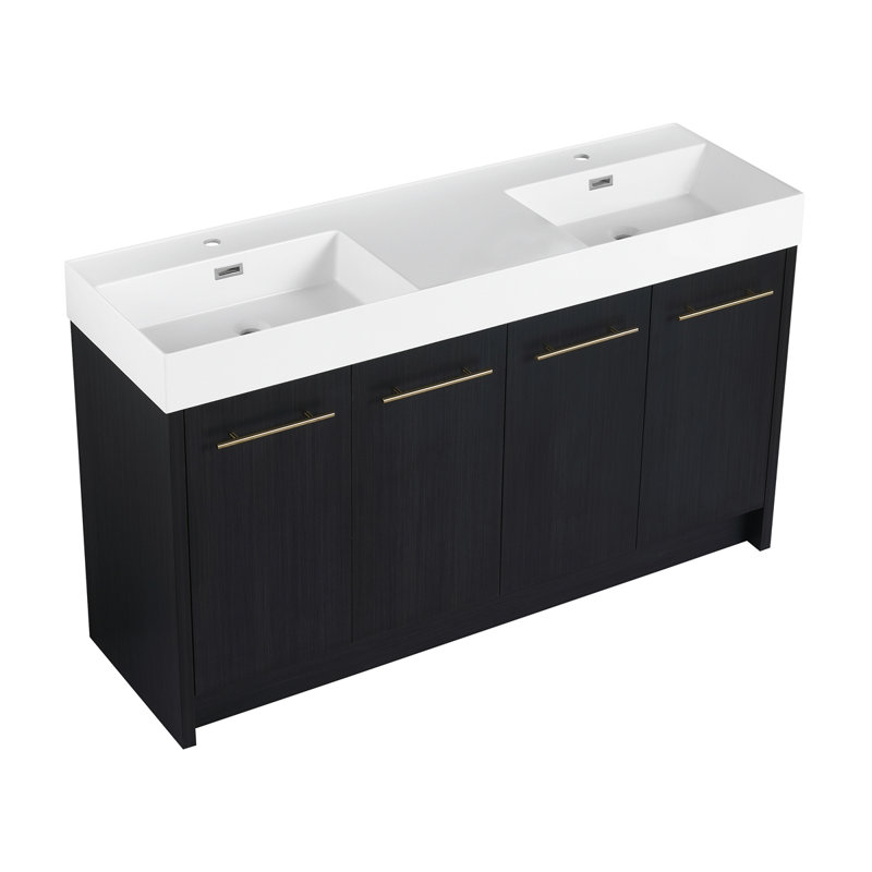 Meuble-lavabo autoportant avec lavabo double en résine
