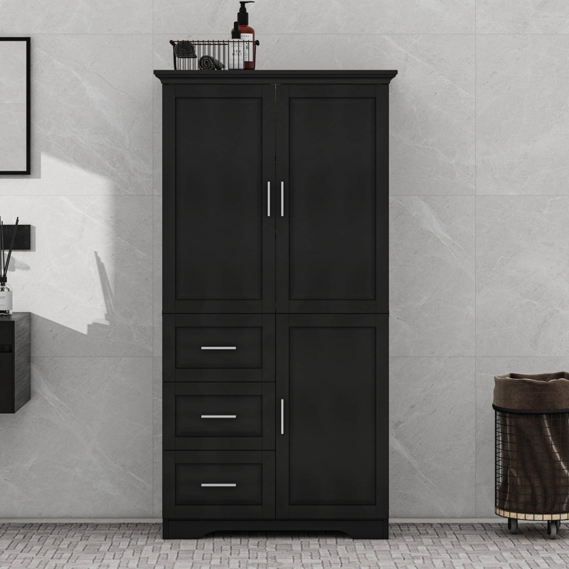 Tall And Wide Storage Cabinet With Drawers, Black