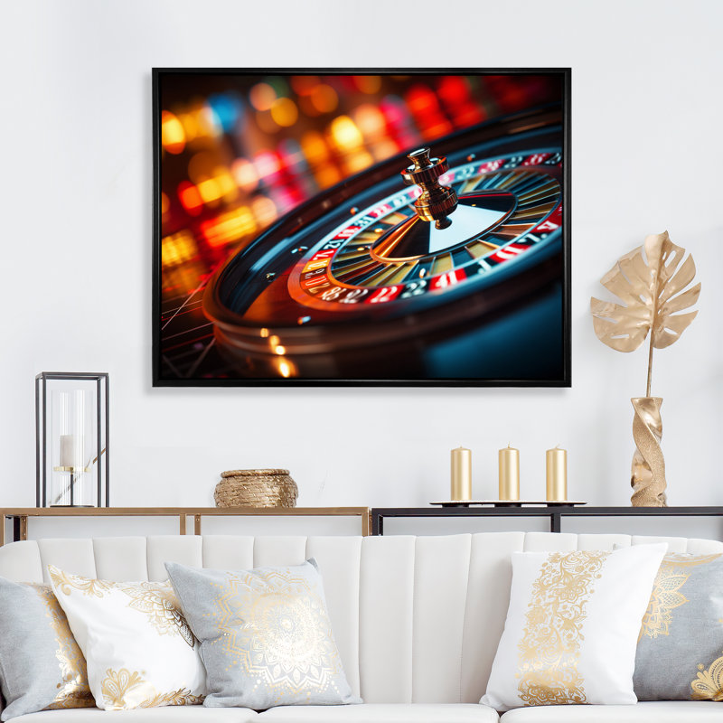 «Casino Royale Roulette IV», art mural sur toile, H 24 po x l 32 po, Cadre flottant noir