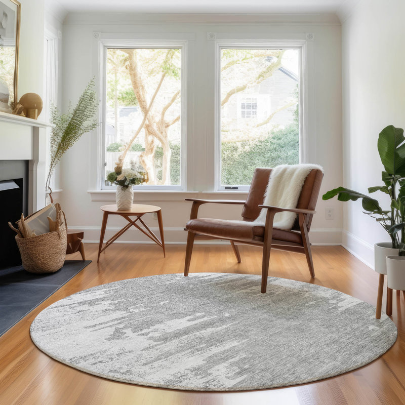 Premium Machine Washable Kolten Silver Rug, Round 8' x 8'