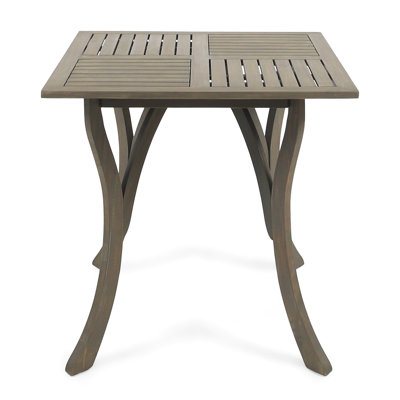 Table de patio en bois, carré de 31,5 po, gris, carré extérieur à lattes avec plateau et acier patiné