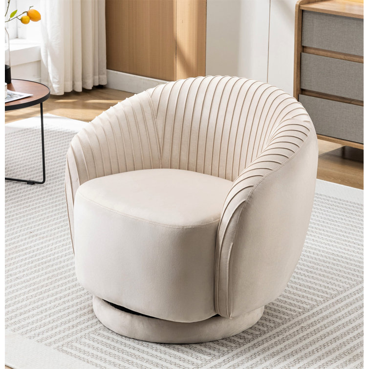 Miraha 30'' Wide Tufted Velvet Swivel Barrel Chair/ color grey