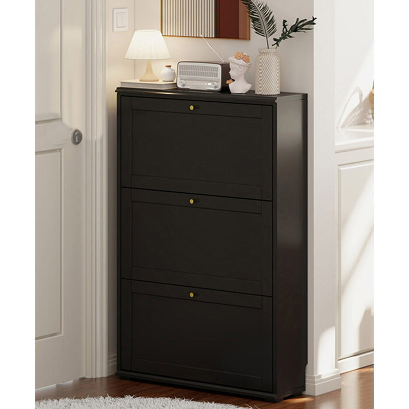 Slim rubberwood solid wood tipping shoe cabinet, 44.09" H x 21.65" W x 7.87" D, Black