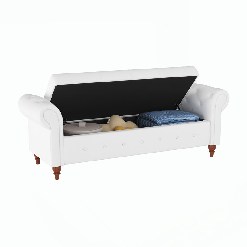 Banc de rangement moderne rembourré, Cream White, Cream White