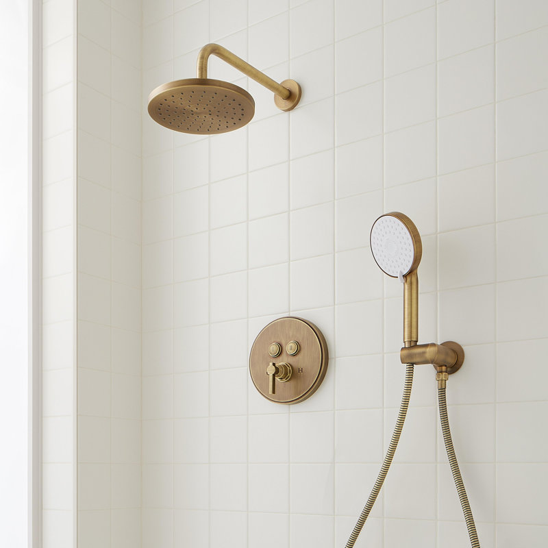 Greyfield Simple Select Shower System with Hand Shower, Aged Brass