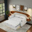 Canapé-lit escamotable avec dossier réglable, tissu chenille, 2 ports de chargement USB, porte-gobelets et 2 coussins décoratifs amovibles - causeuse compacte-1455106539