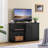 Wooden Storage Console Table with Sliding Door and Adjustable Shelf, Free Standing Cabinet for TV up to 45 Inch, Black