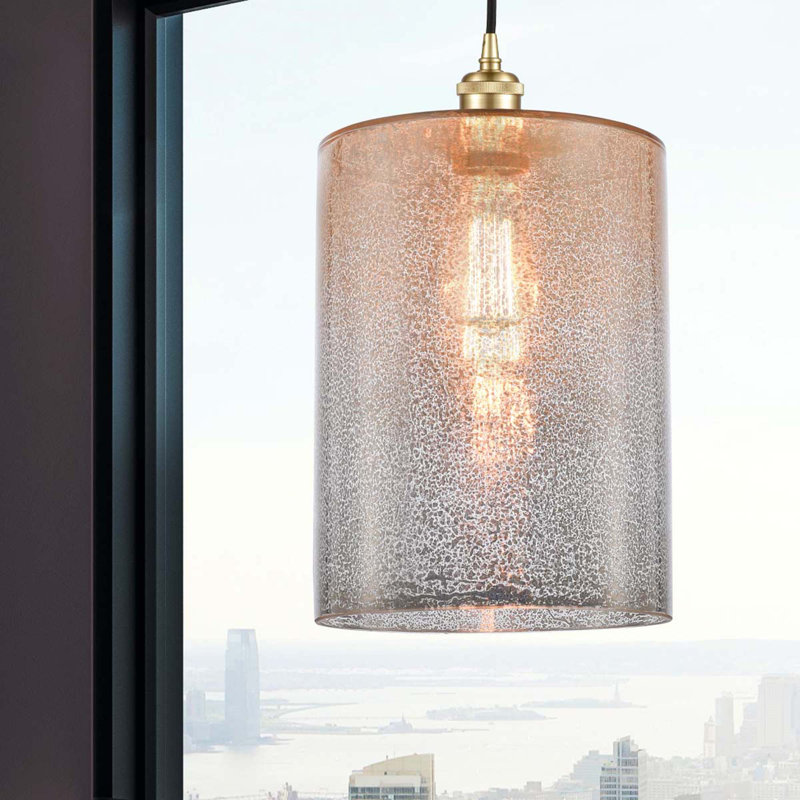 Luminaire suspendu cylindrique à 1 lumière Leilani, Ampoule non incluse, Mercure, Or satiné