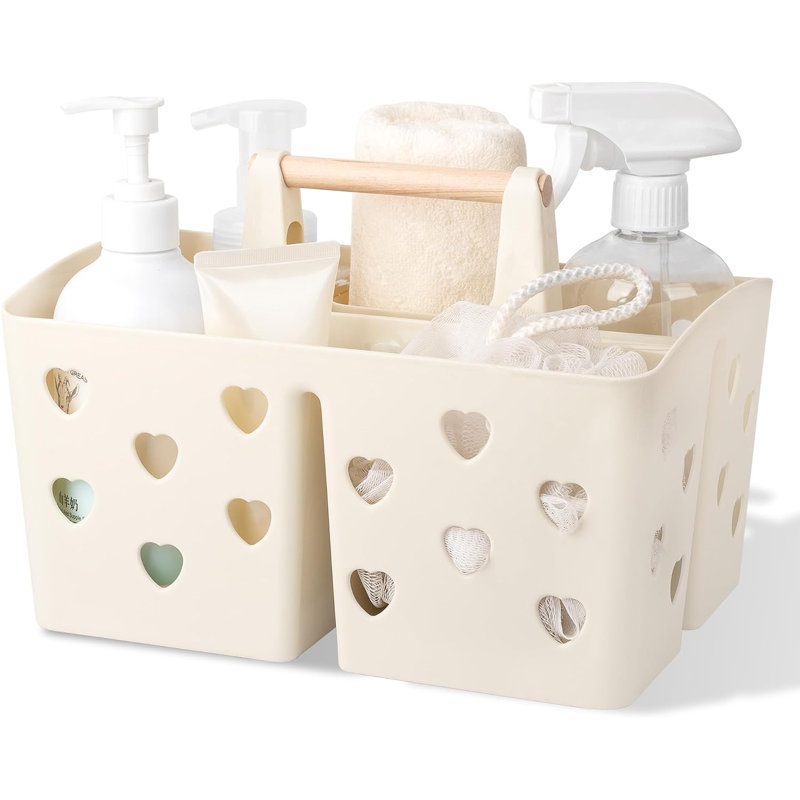 Beige Portable Plastic Shower Caddy Organizer with Handle