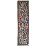 Hand-Knotted High-Quality Navy, Blue, and Red Runner