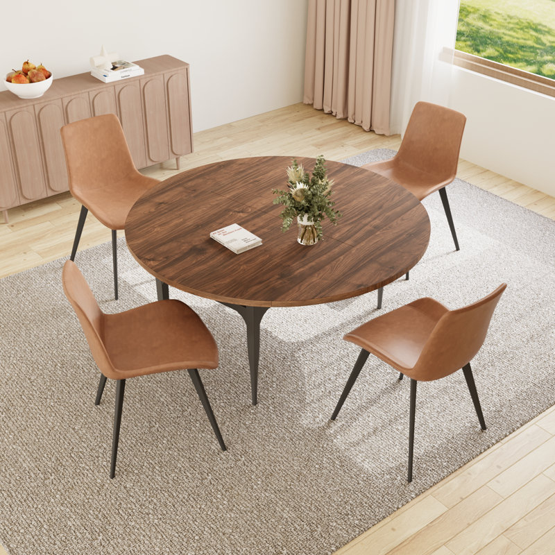 55.1'' Round Dining Table Set, Modern Kitchen Table For 4-6 Person, Steel Legs, Pedestal Dining Set With Dining Chair, Saving Space