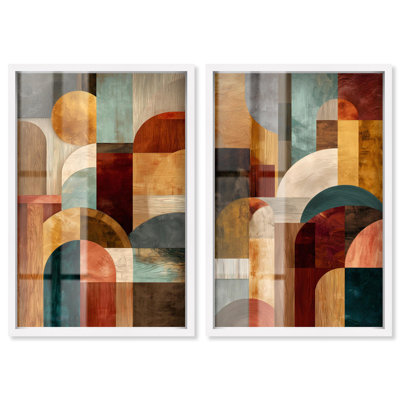Contemporary Geometric Duo Shadowbox Print Abstract Boho Art Set by Art Remedy, Black Frame, 10 x 15