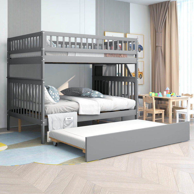 Datril Kids Full Over Full Bunk Bed with Trundle, Gray