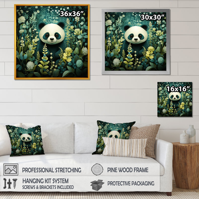 Mignon enfant panda, art mural animal panda, Cadre flottant noir, H 16 po x l 16 po x P 1 po