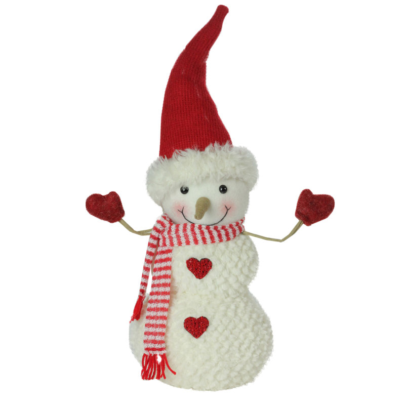 Décoration de Noël 15 po bonhomme de neige moelleux blanc et rouge avec boutons rouges