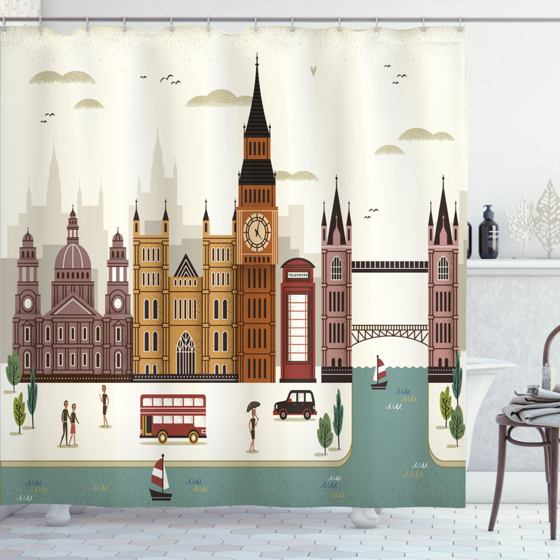 Ensemble de rideau de douche de londres + crochets, H 70 po x l 69 po