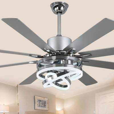 Modern 72" DIY Shade 8-Blade Dimmable Ceiling Fan with LED Lights and Remote, Reversible Ceiling Fan