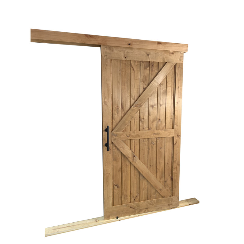 Finished Alder Wood Barn Door wtih Wooden Box Rail Sliding Hardware Set, 36" x 84"