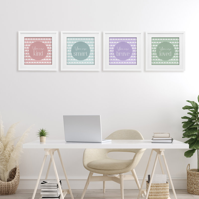 "Personal Affirmation", ensemble de 4 impressions encadrées sous verre, H 13 po x l 13 po, Cadre blanc côtier