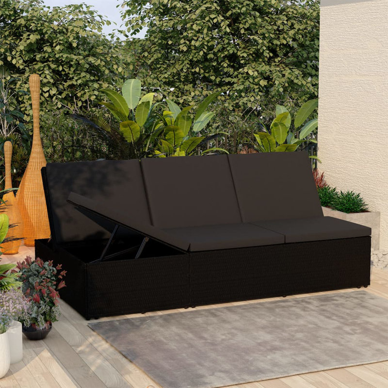 Chaise longue simple avec coussins 109,6 po, Blanc, Noir