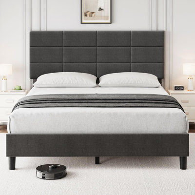 Bed Frame, Bed Frame With Adjustable Upholstered Headboard