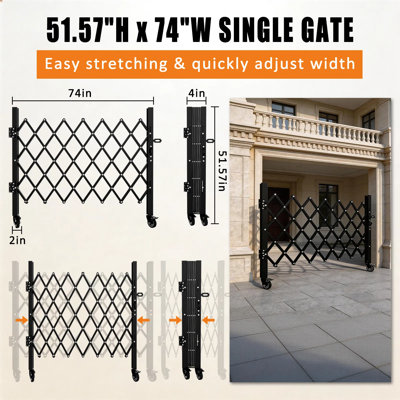 Foldable Security Gate – Heavy-duty Metal Safety Barrier With 360° Swivel Locking Casters, Portable Rolling Barricade For Garage, Warehouse, Driveway & Pool Areas