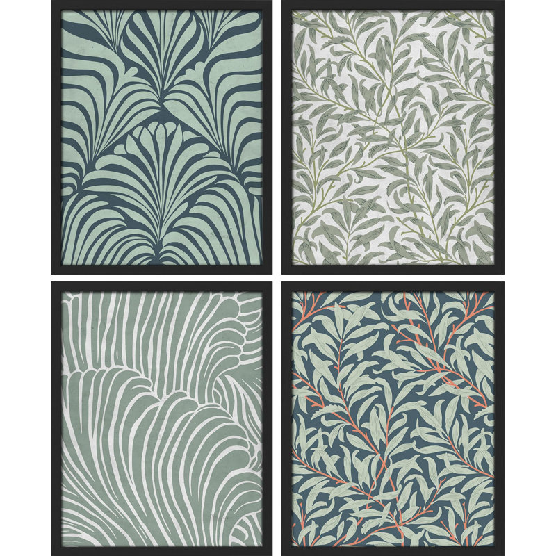 Motif botanique abstrait bleu sarcelle et gris, art moderne pour la chambre à coucher, Naturel, H 14 po x l 11 po