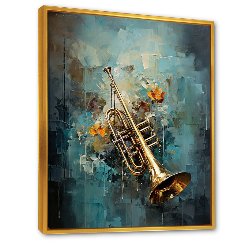 Trombone Tribute Jazzed Jade I, Cadre flottant doré, H 32 po x l 16 po
