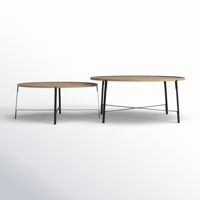 Helios Brown Wood and Black Metal Nesting Coffee Tables