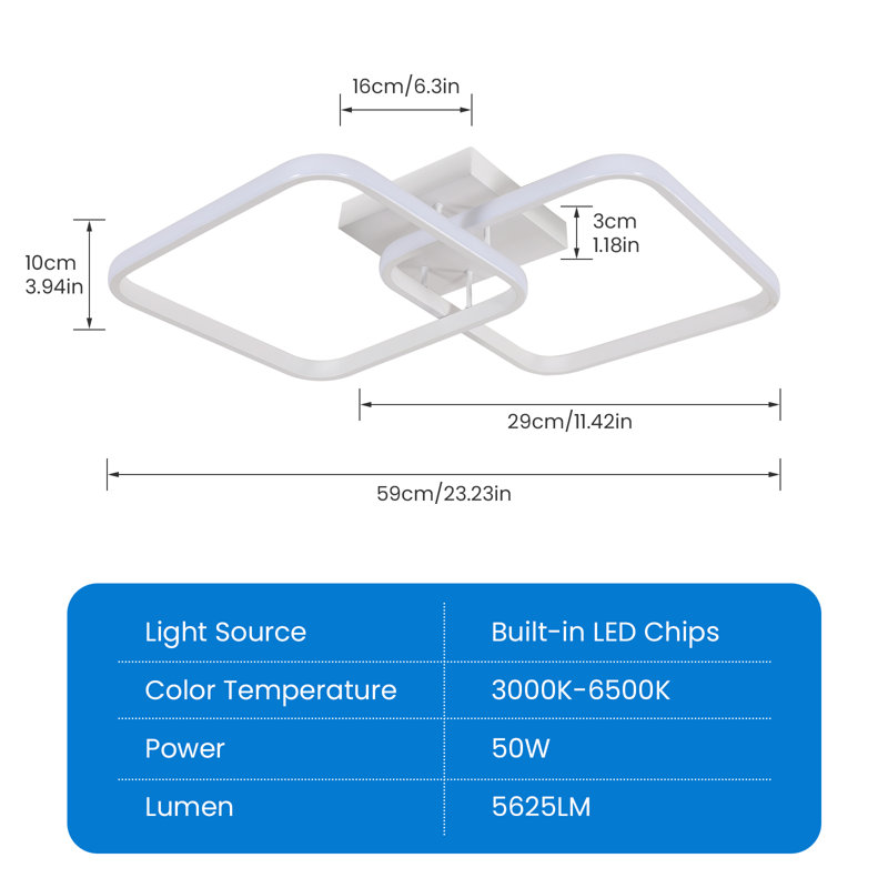 Cristol 2-Light Dimmable LED Flush Mount Ceiling Light with Remote Control