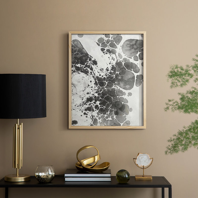 Marbling III Framed Print - Solid Wood, Natural, 15" H x 12" W