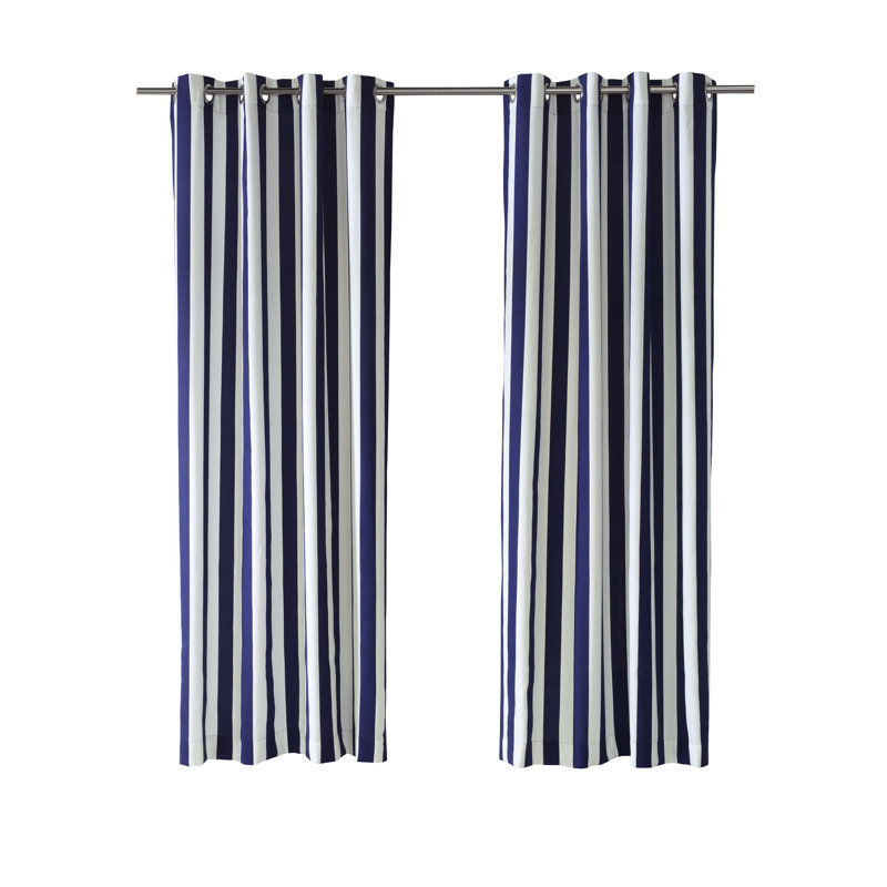 Airielle Striped Semi-Sheer Outdoor Grommet Single Curtain Panel, 50"W x 108"L, Navy