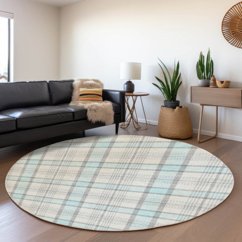 Premium Machine Washable Corum AMF1052 Plaid Rug, Round 8'
