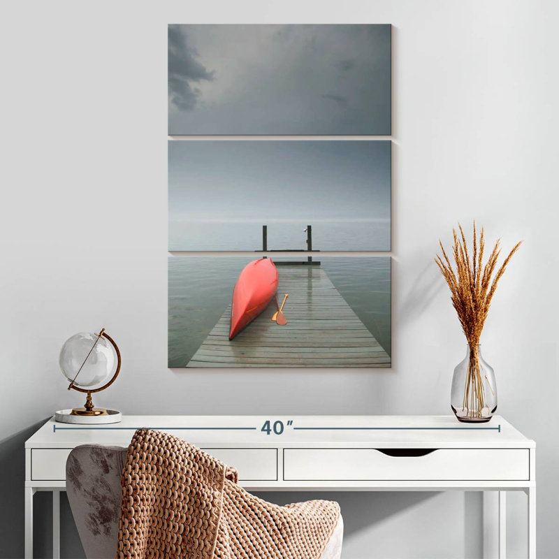 Alvord Red Canoe On Hazy Dock, 32" H x 20" W