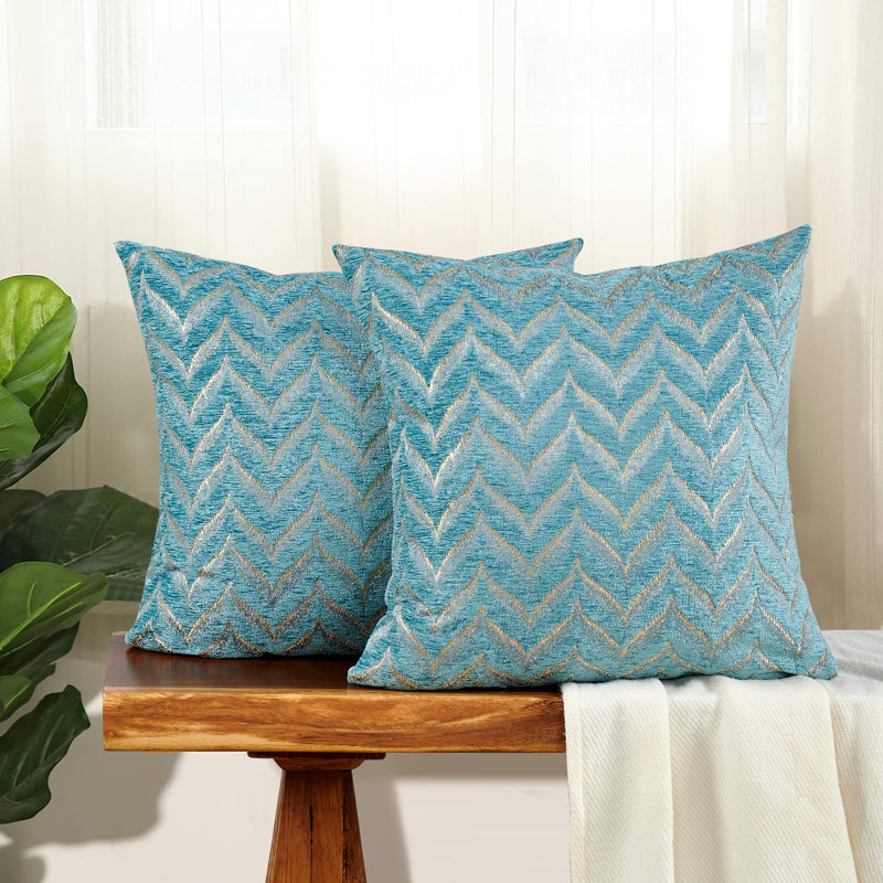 Chevron Square Throw Pillow Cover, Turquoise