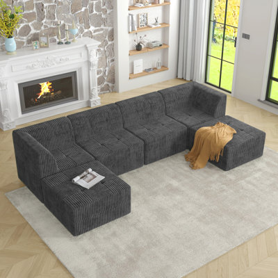 Canapé modulaire en U en forme de U, canapé compressé avec un style minimaliste moderne, canapé en velours côtelé, canapé-lit pour le salon et la chambre à coucher, conception peu encombrante - GRIS