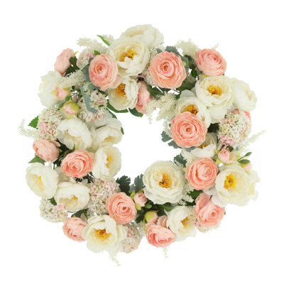 24" Spring Wreath with Peonies and Ranunculus