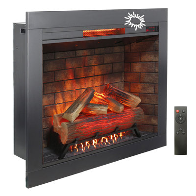 33" Infrared Electric Fireplace Insert With Removable Trim - Home Heating Equipment For Cozy Smokeless Firebox & Crackling Sound Adjustable Flame Brightness Levels 1500w Heat Generation, 5018 /h