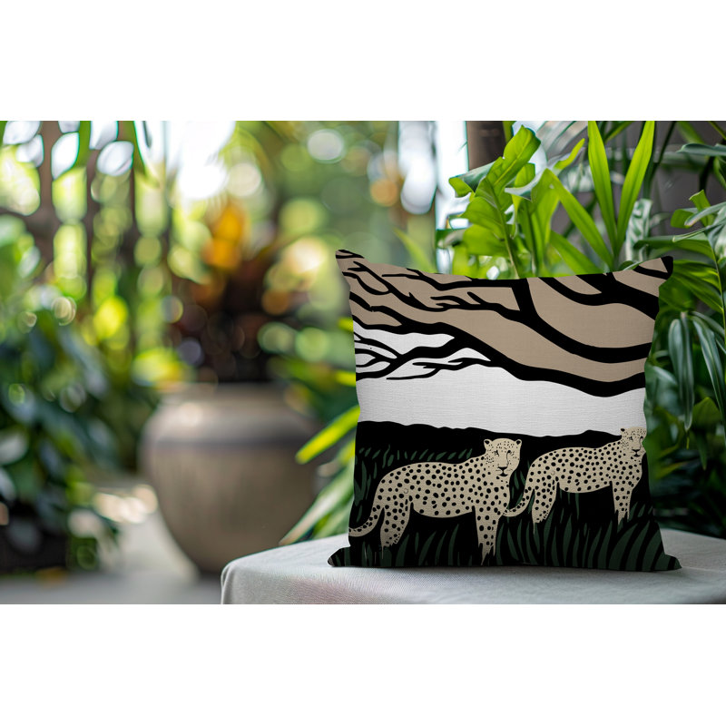 Oreiller carré réversible intérieur / extérieur Vold Leopard, Carré 20 po, Beige
