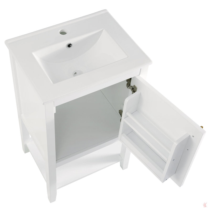 Meuble-lavabo de 20 po avec lavabo, armoire de salle de bain avec porte à fermeture douce, support de rangement et tablette ouverte
