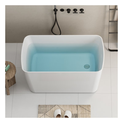 Baignoire de trempage autoportante en acrylique de 49 po de style japonais avec trop-plein chromé et drain rapide, blanc brillant