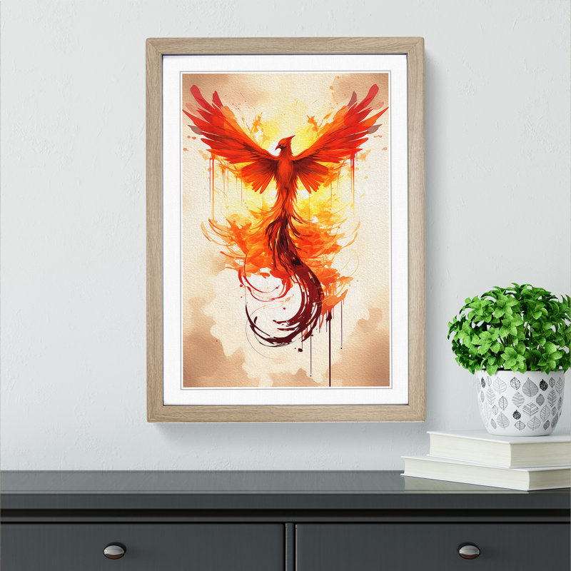 Phoenix Minimalism No.2 - Single Picture Frame Print on Wood, 34cm H x 25cm W x 2cm D, Oak