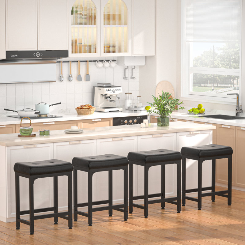 Upholstered Counter Stool With Metal Frame, Black